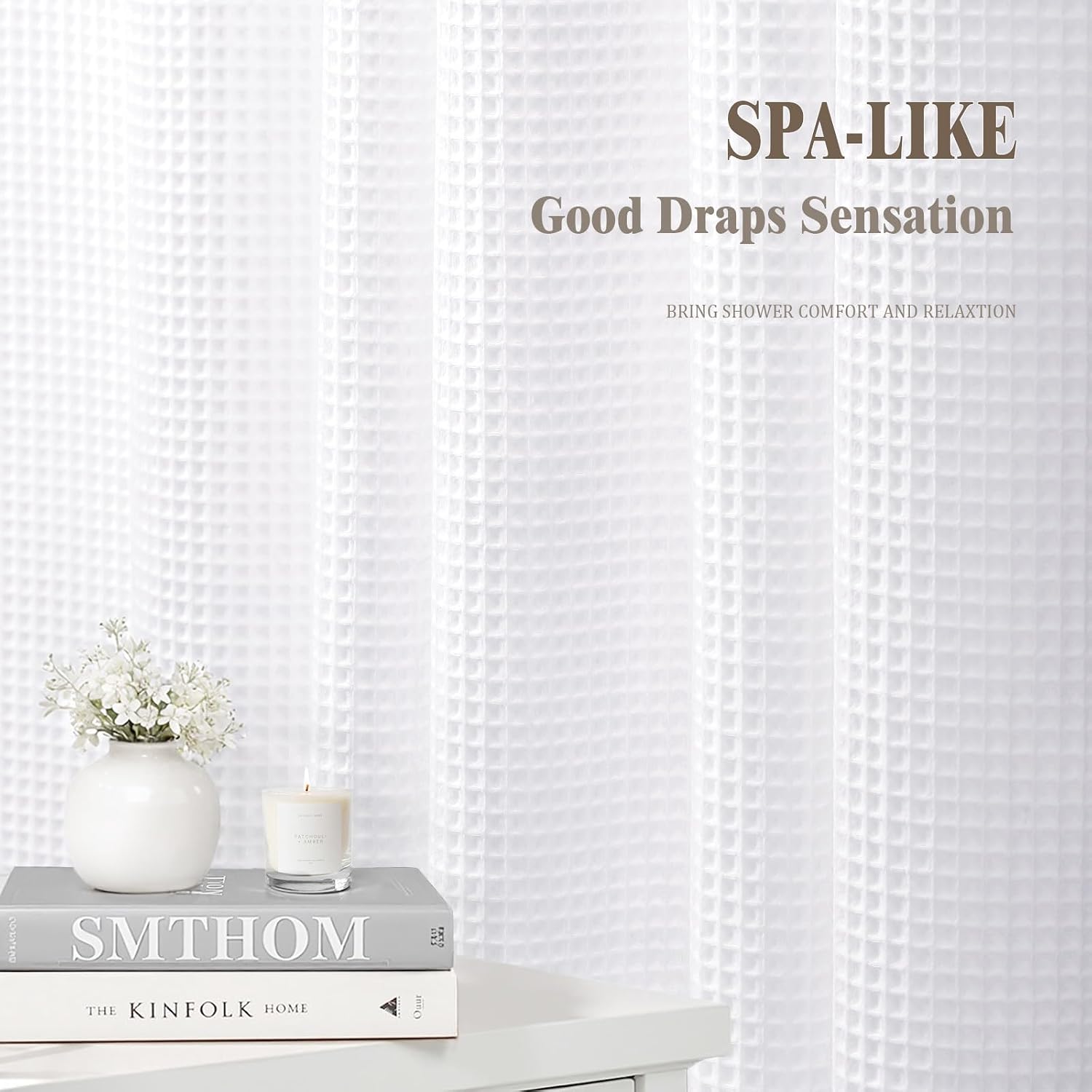 White Waffle Textured Cotton Shower Curtain 72Wx90L