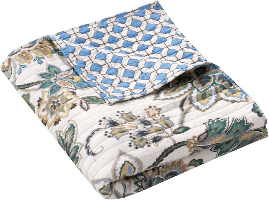 Grey Floral Cotton Quilted Throw