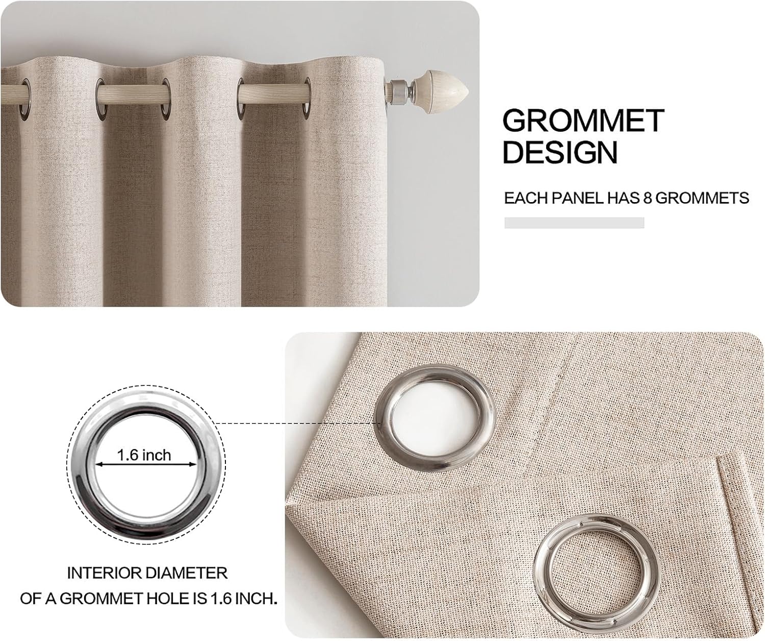 Beige Textured Blackout Curtains 2 Panels 52×108 Inch