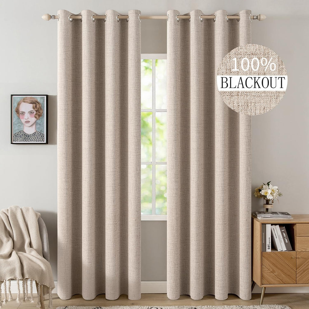 Beige Textured Blackout Curtains 2 Panels 52×108 Inch