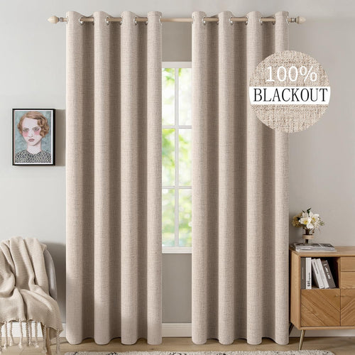 Beige Textured Blackout Curtains 2 Panels 52×108 Inch