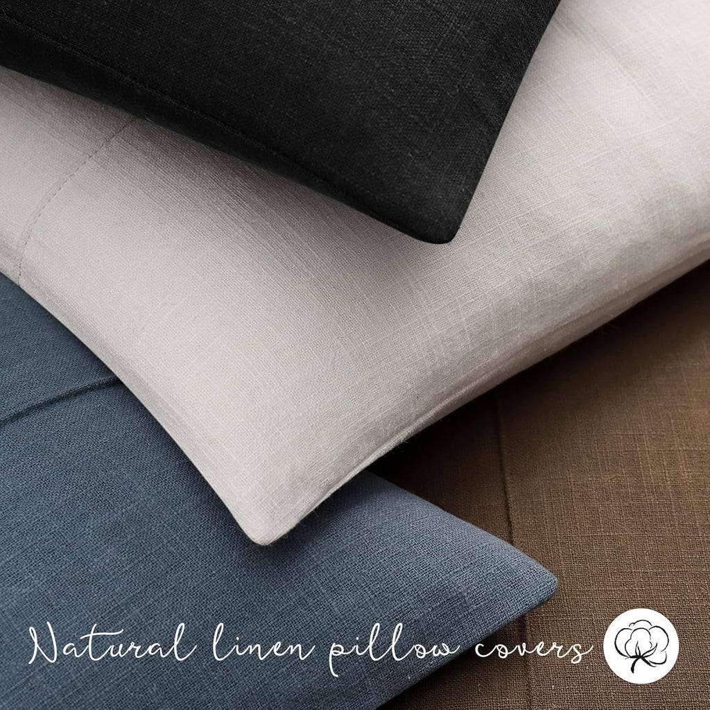 Slate Blue Striped Linen Throw Pillow Covers Set of 2, 26x26