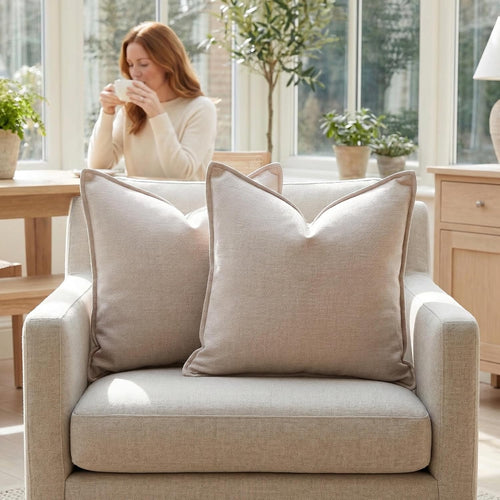 Beige Chenille Linen Textured Pillow Covers Set of 2, 20x20