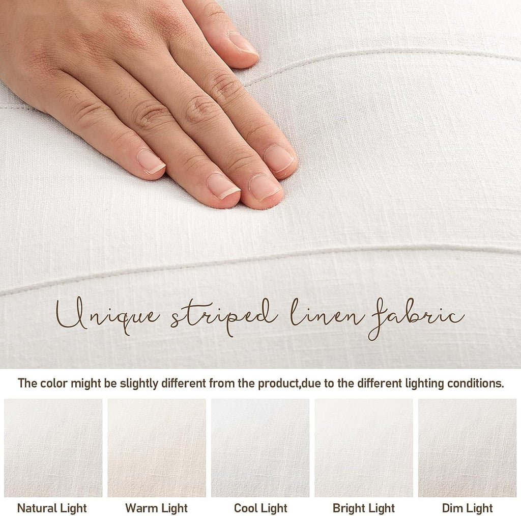 Cream White Striped Linen Pillow Covers Set of 2, 26x26