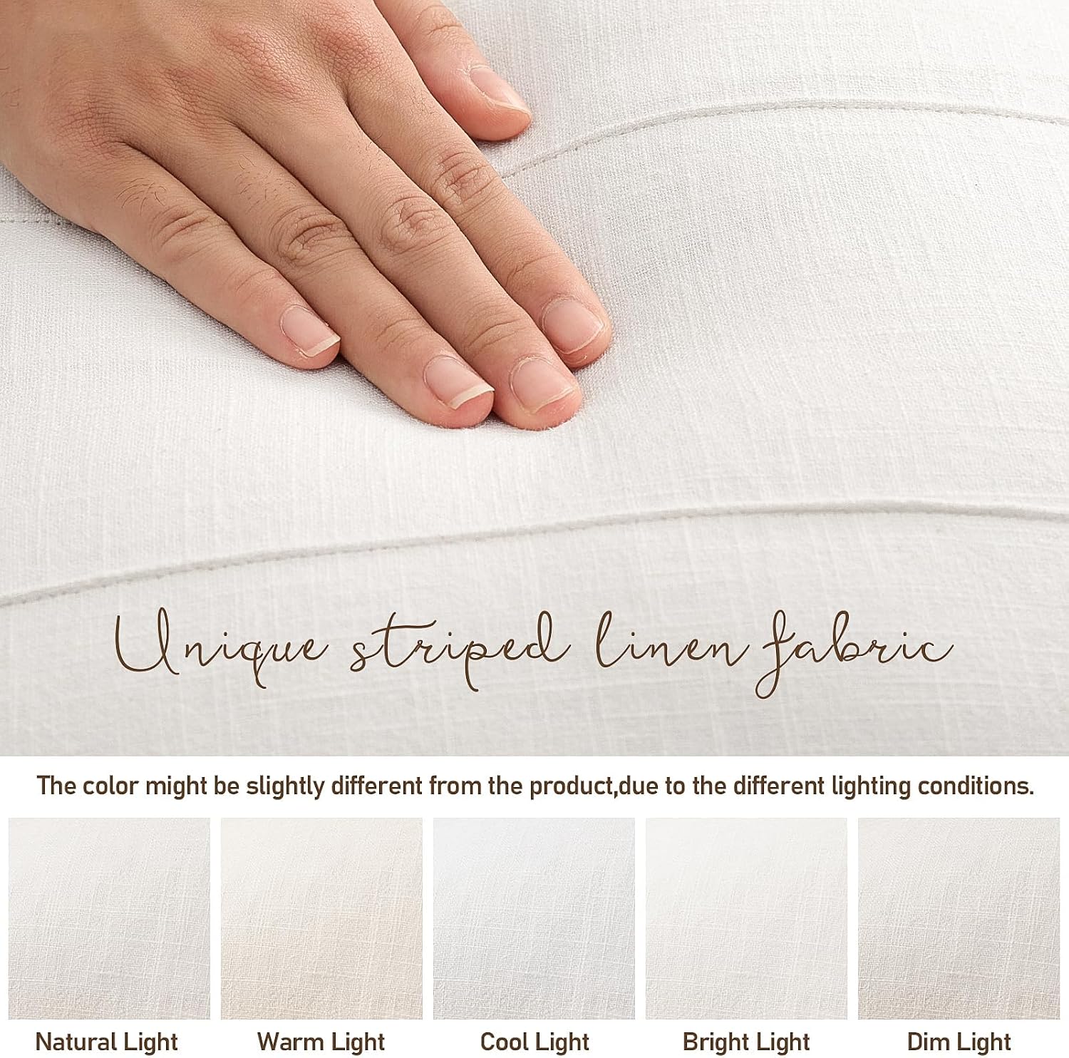 Cream White Striped Linen Pillow Covers Set of 2, 26x26