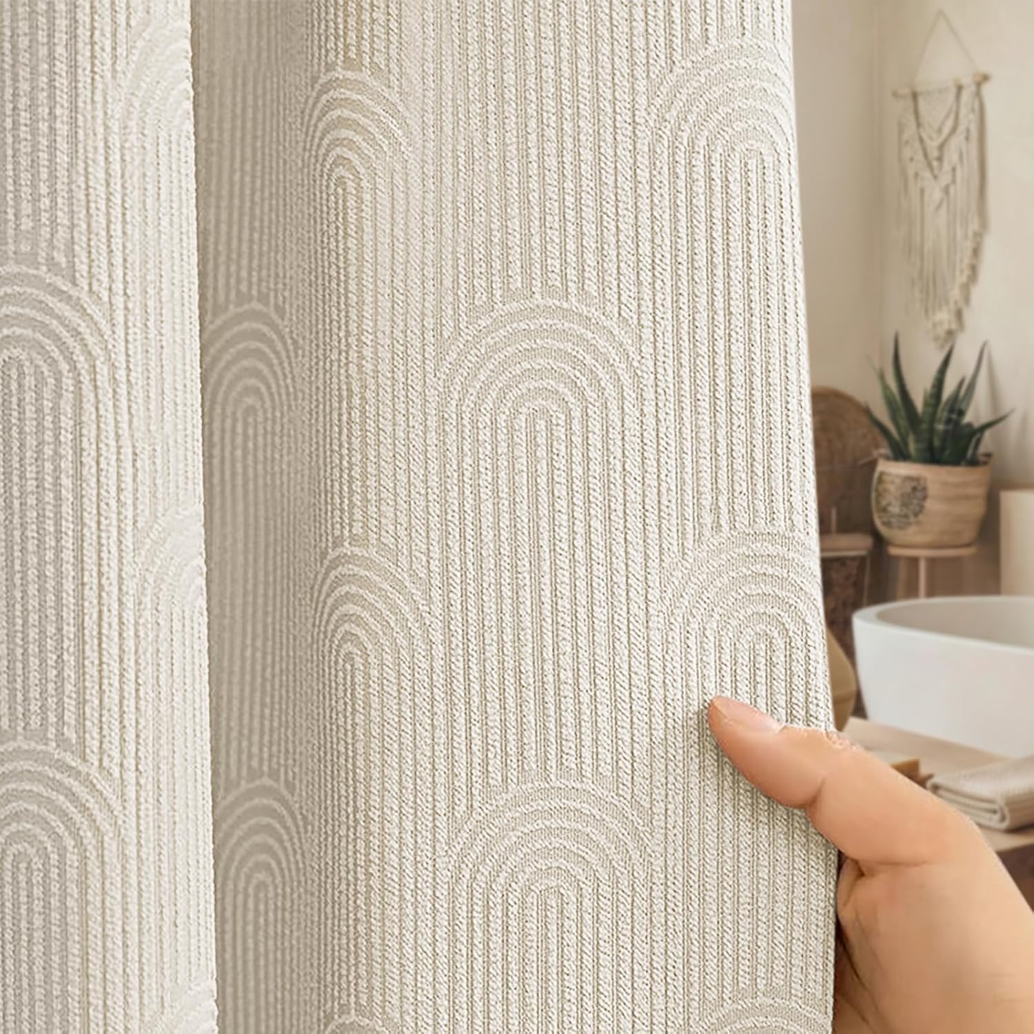 Greige Arch Texture Boho Cotton Shower Curtain 72"x72"