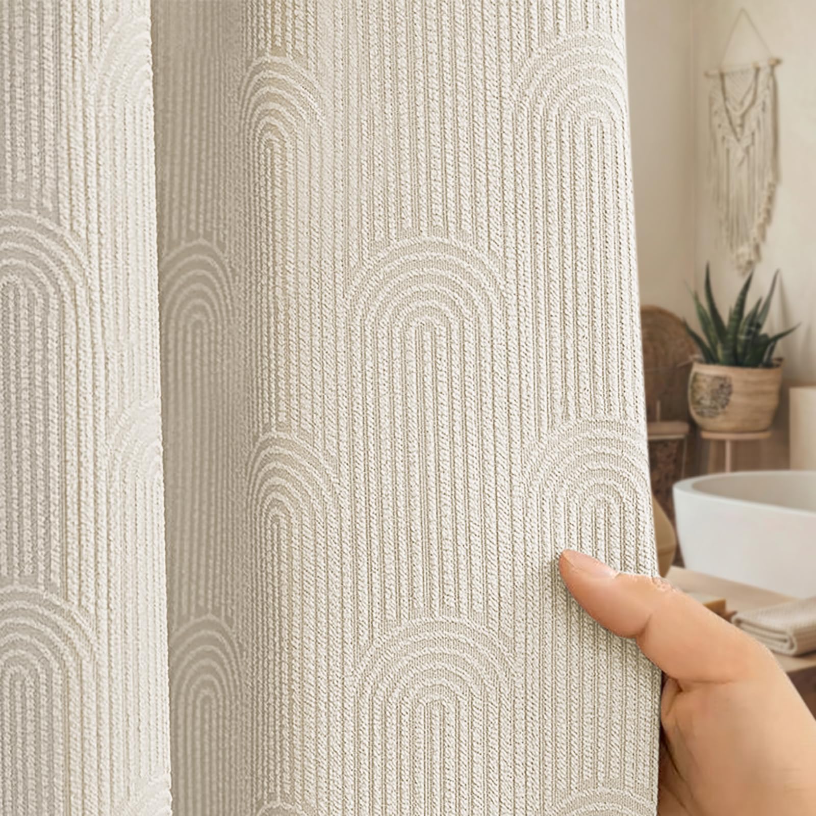 Greige Arch Texture Boho Cotton Shower Curtain 72"x72"
