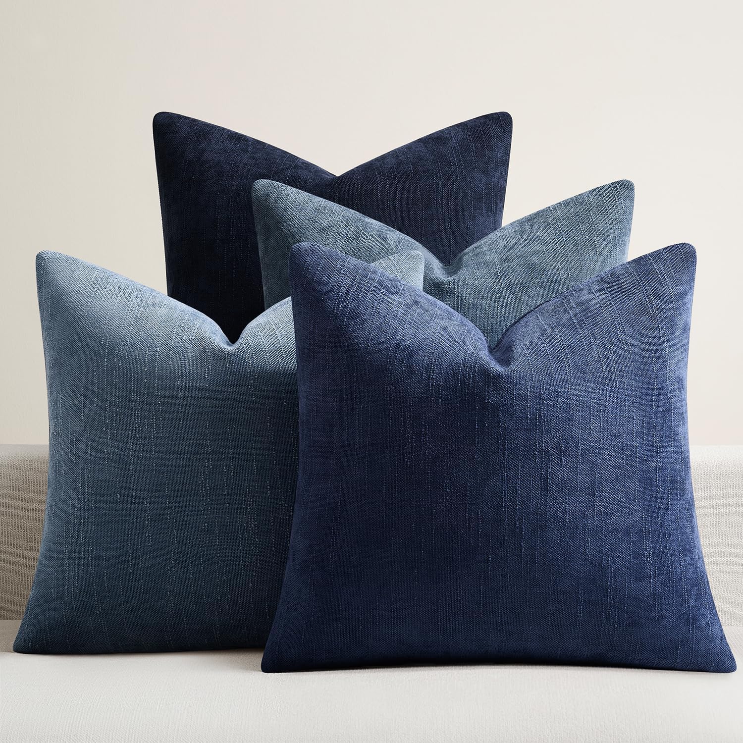 Neutral Blue Chenille Pillow Covers 4 Pack 22×22"