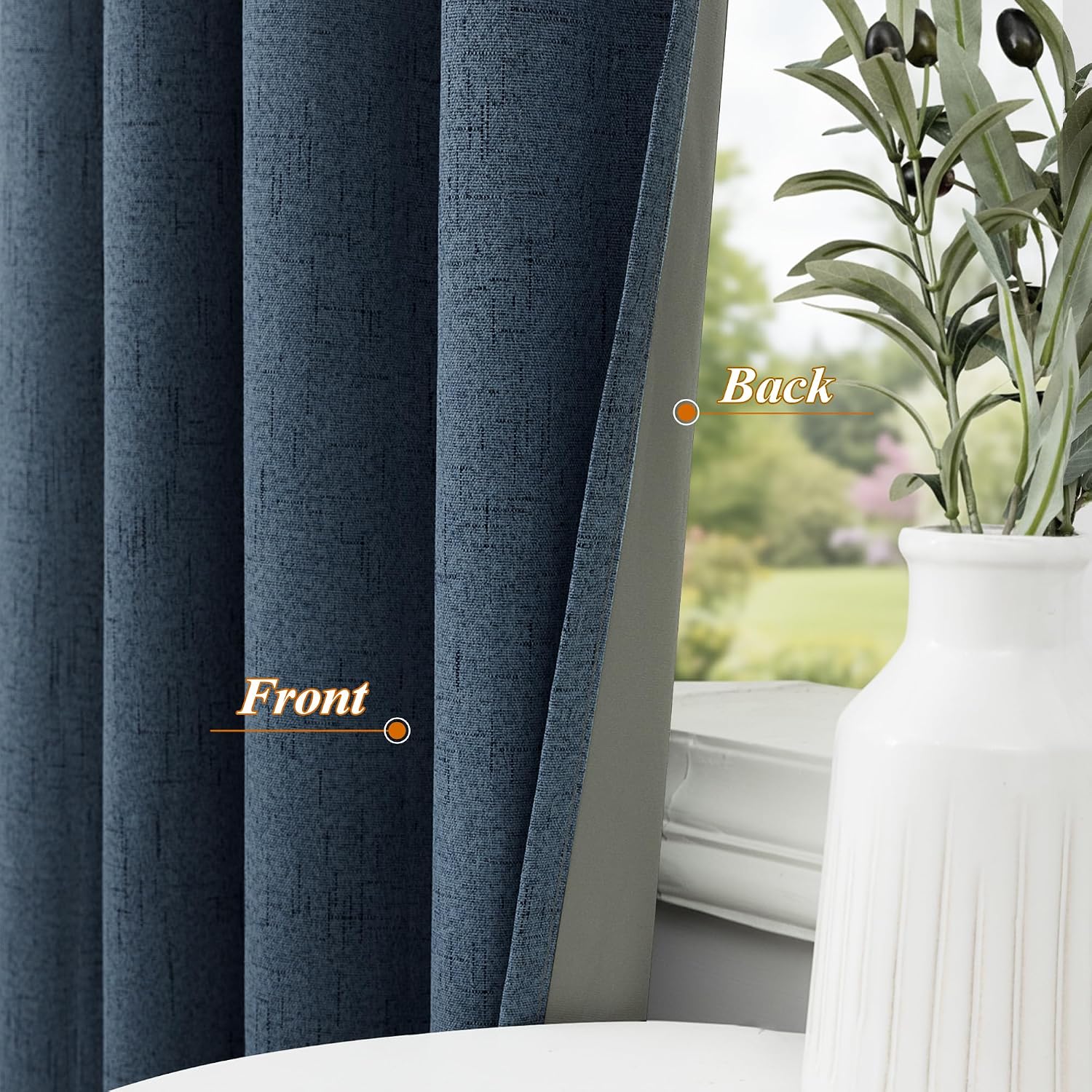 Navy Linen Blackout Curtains 2 Panels 52×84 Inch