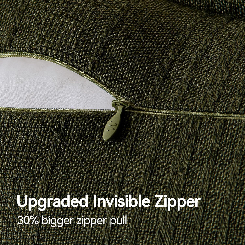 Dark Green Textured Linen Pillow Covers Set of 2, 26"x26"