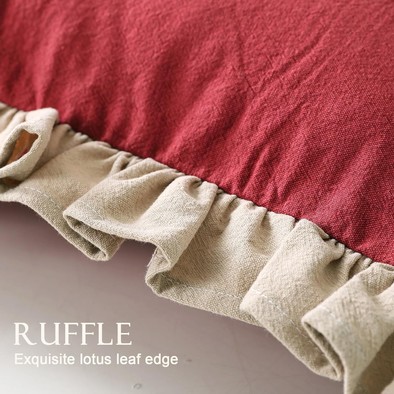 Vintage Red Ruffled Linen Pillow Covers Set of 2, 18"x18"