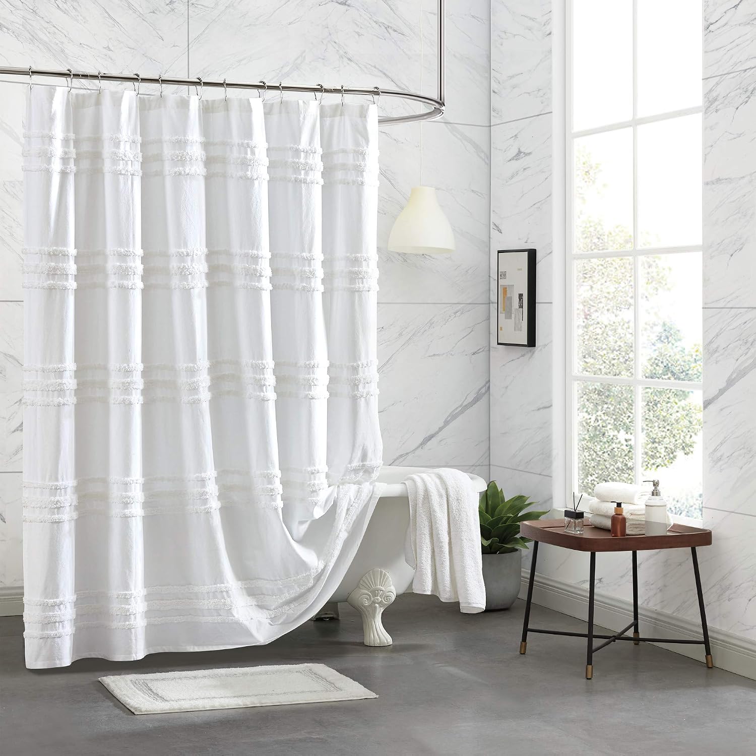 White Stripe Cotton Shower Curtain 72"x72"