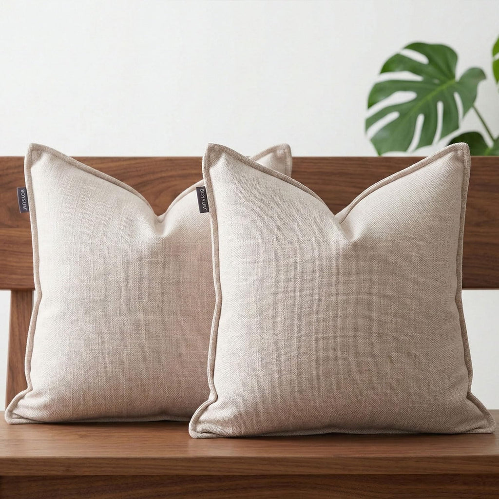 Beige Chenille Linen Textured Pillow Covers Set of 2, 20x20