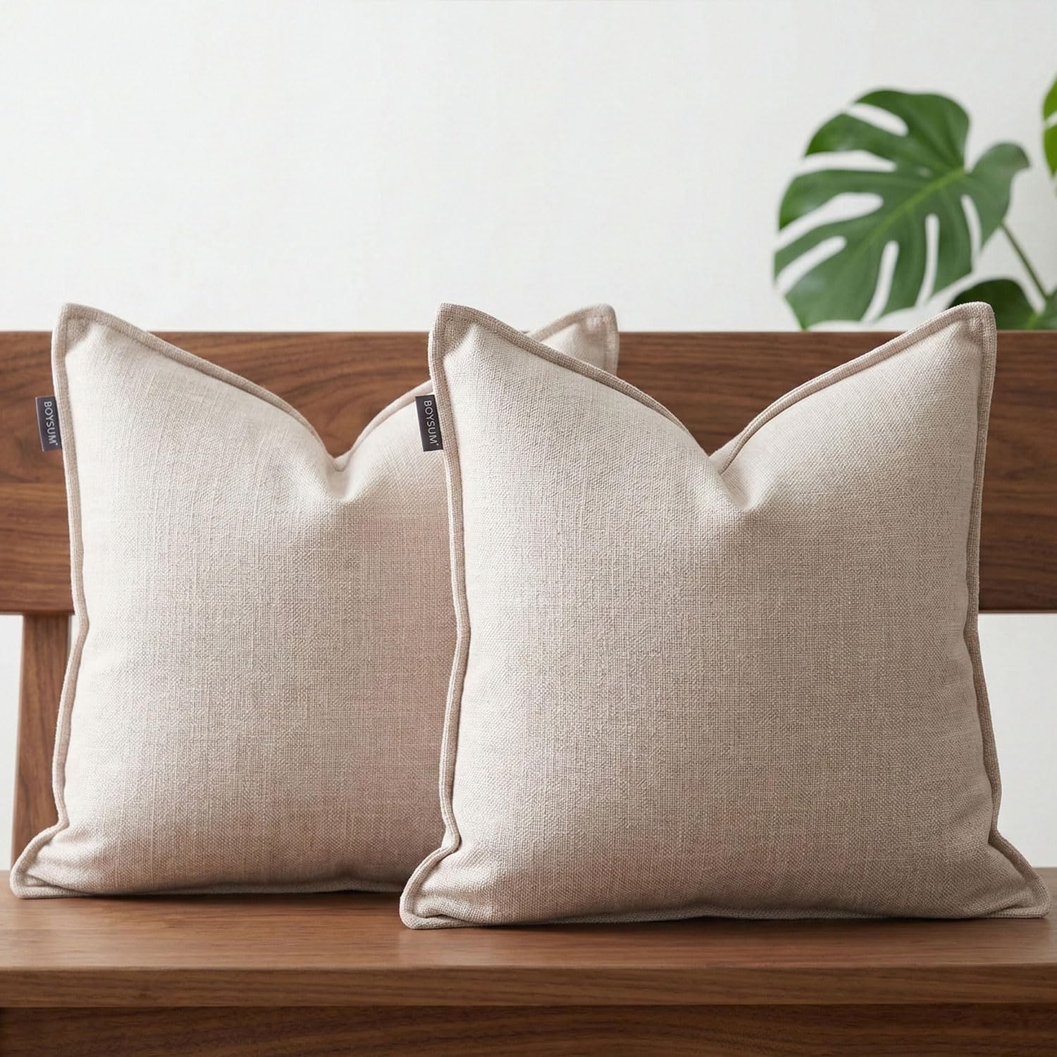 Beige Chenille Linen Textured Pillow Covers Set of 2, 20x20