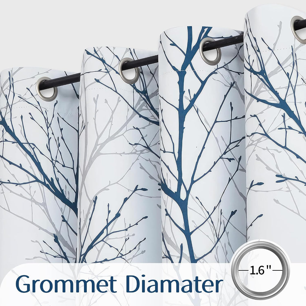 Blue Grey Tree Print Blackout Curtains 2 Panels