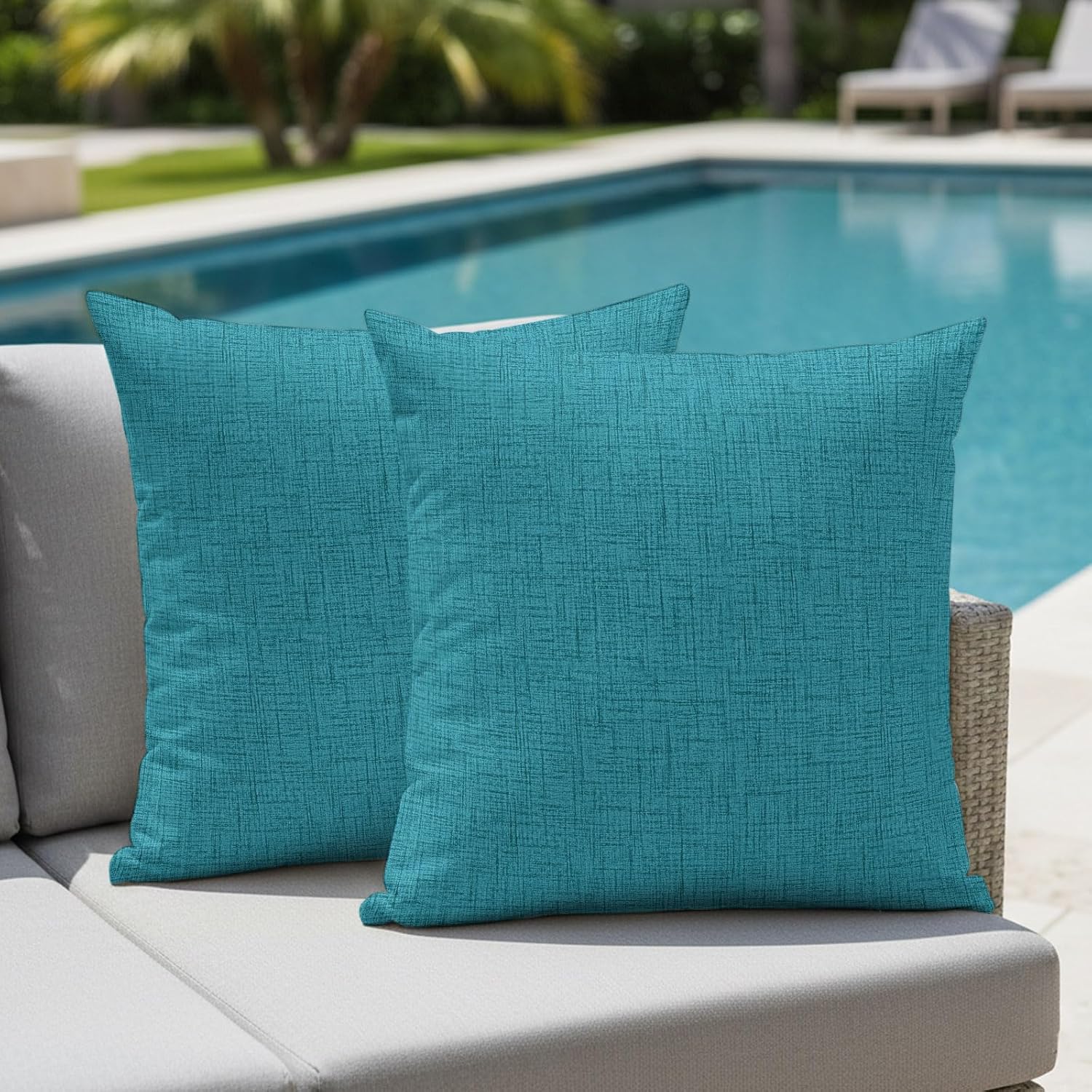 Teal Blue Cotton Linen Pillow Covers Set of 4, 16x16