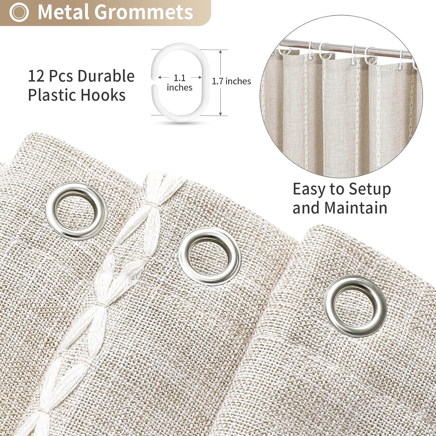 Beige Tassel Linen Boho Shower Curtain