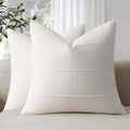 Cream White Striped Linen Pillow Covers Set of 2, 26x26