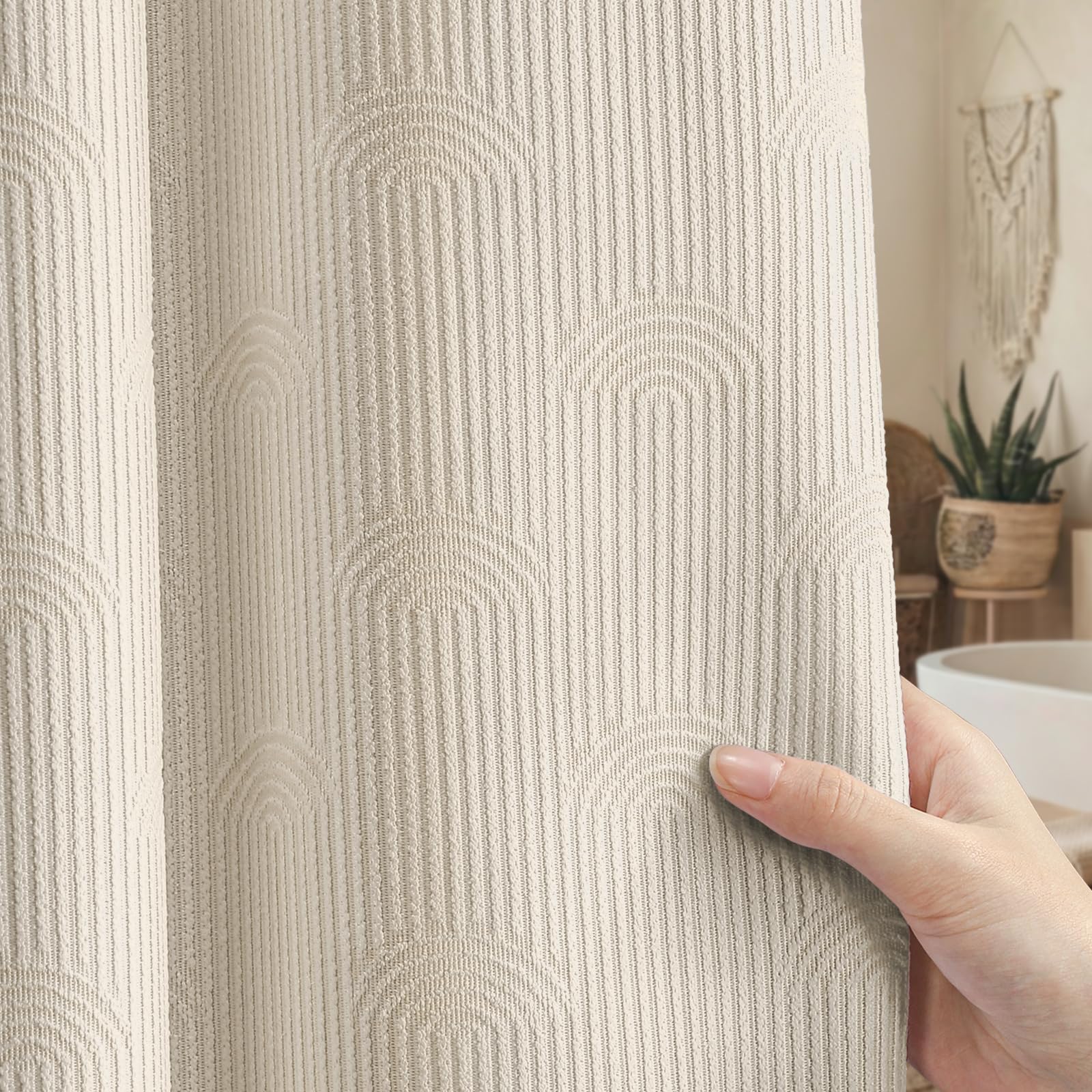 Greige Arch Texture Boho Cotton Shower Curtain 72"x72"