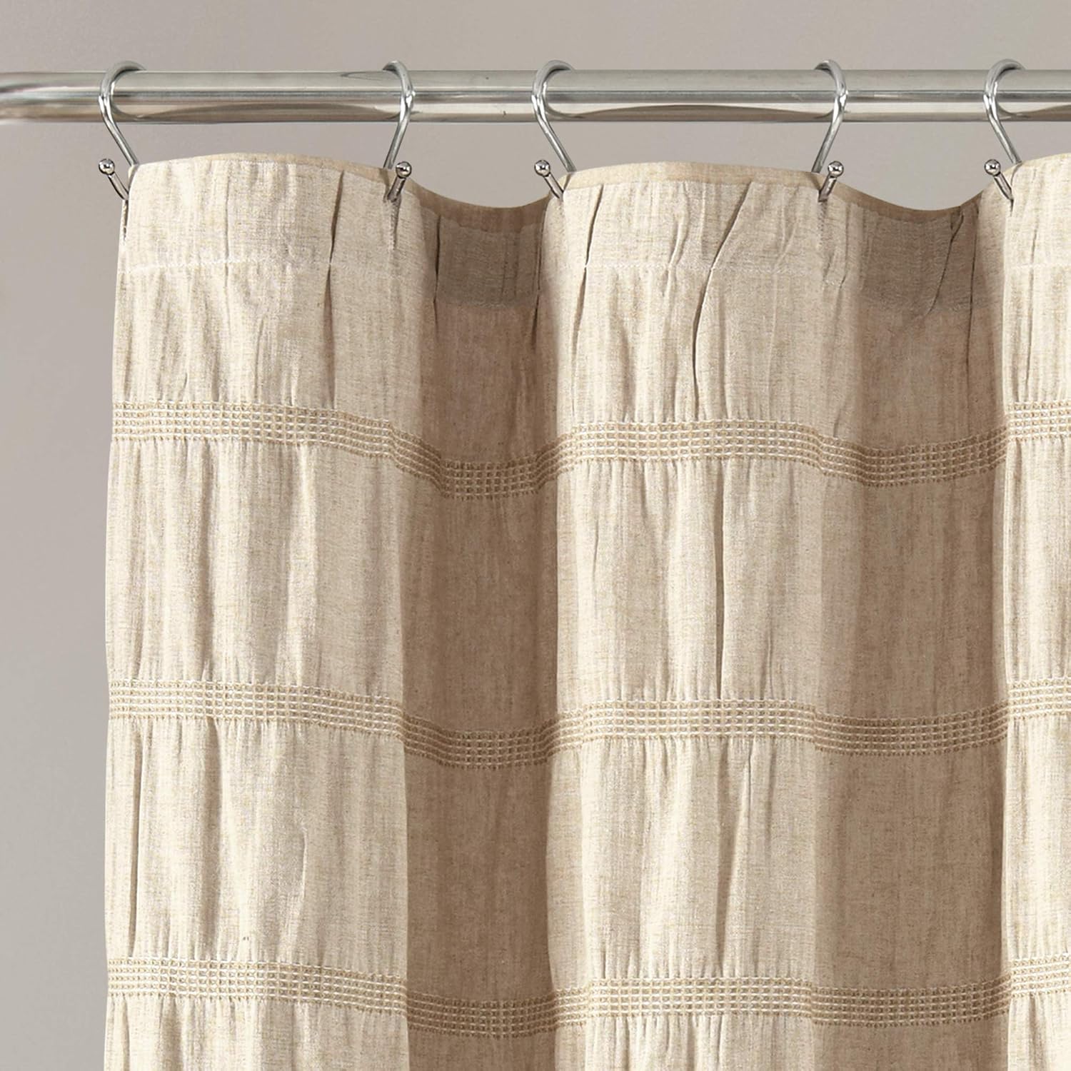 Taupe Waffle Stripe Cotton Blend Shower Curtain