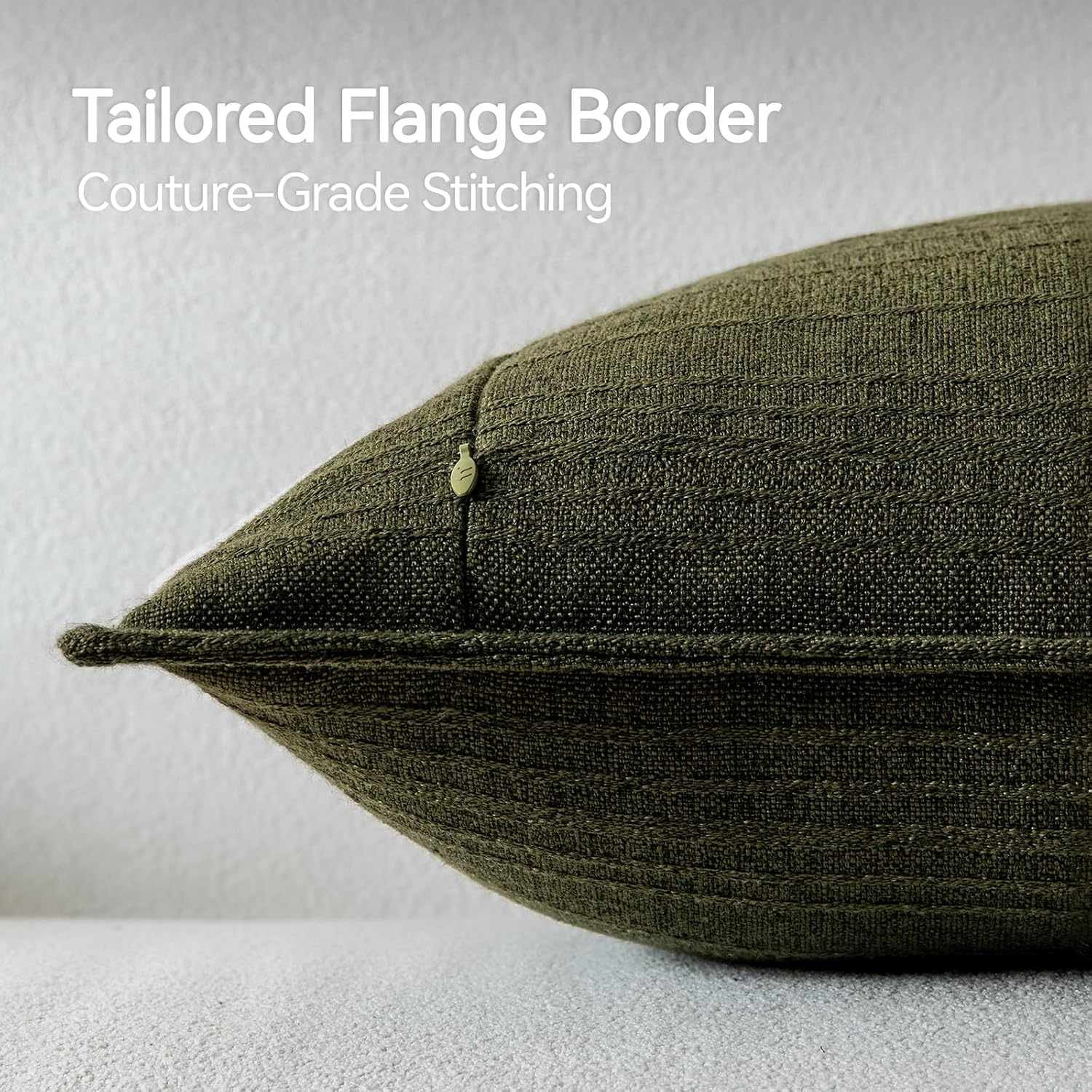 Dark Green Textured Linen Pillow Covers Set of 2, 26"x26"