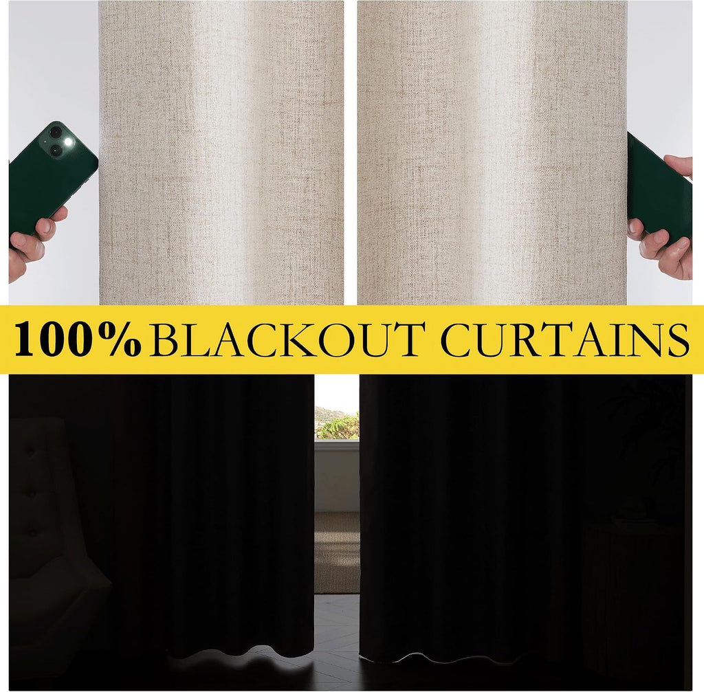 Oatmeal Linen Blackout Curtains 2 Panels 52"W×108"L