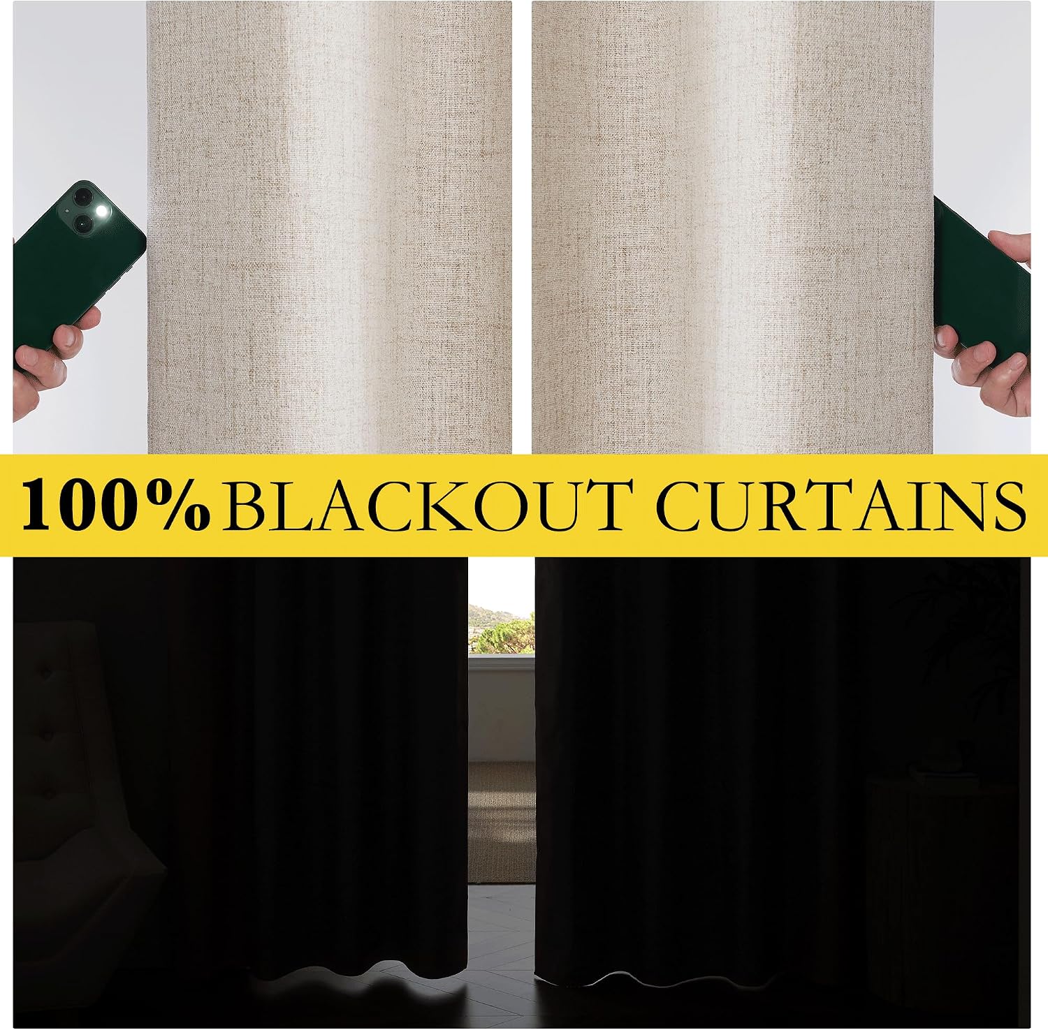 Oatmeal Linen Blackout Curtains 2 Panels 52"W×108"L