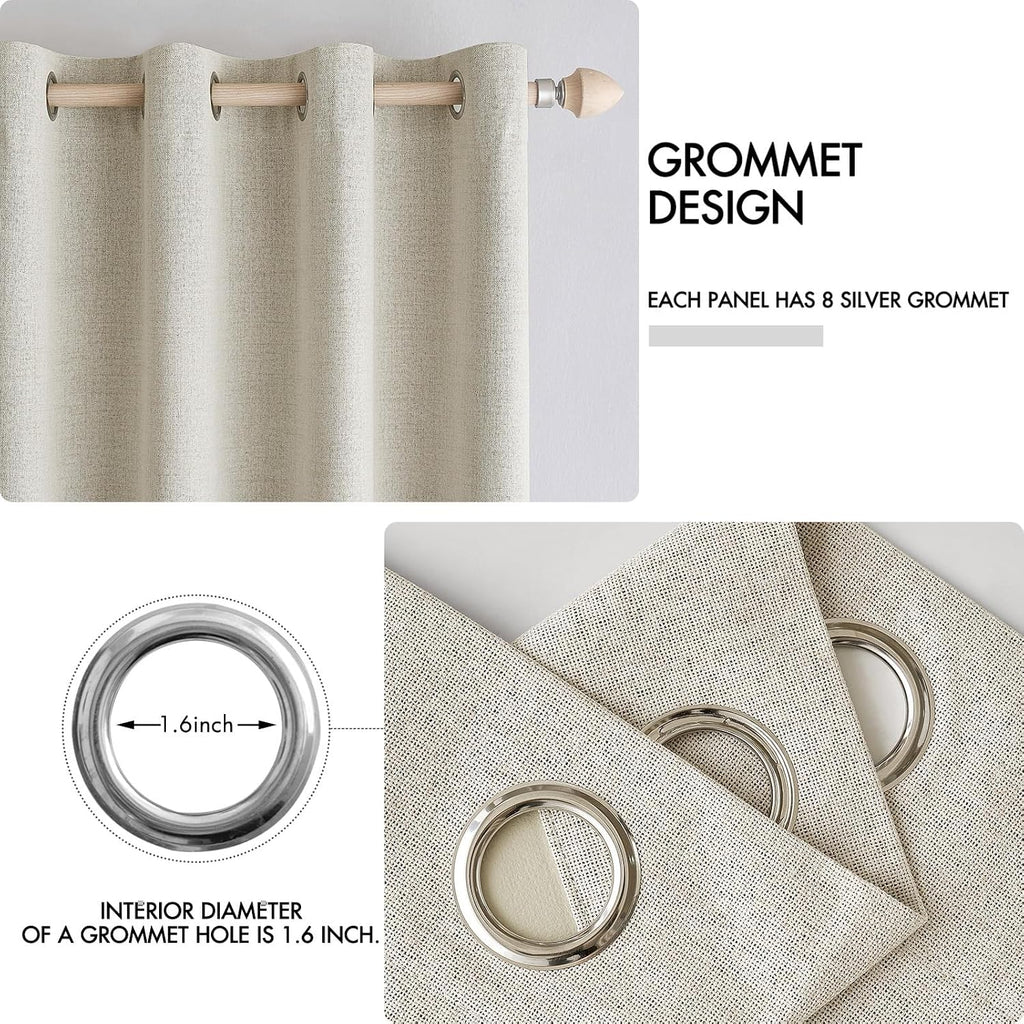 Cream Linen Blackout Curtains 2 Panels 52×84 Inch
