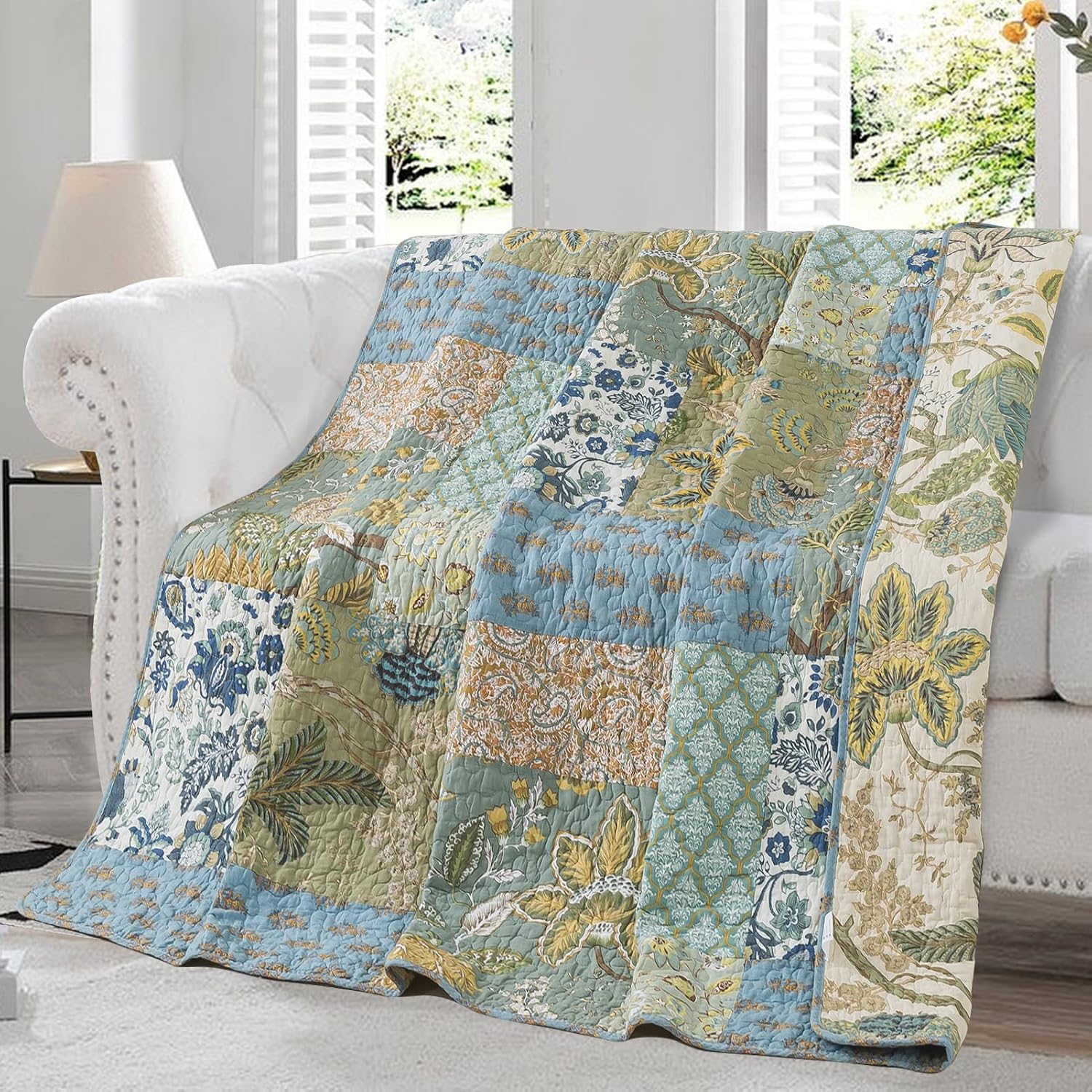 Floral Cotton Quilted Throw 60x78 Inch