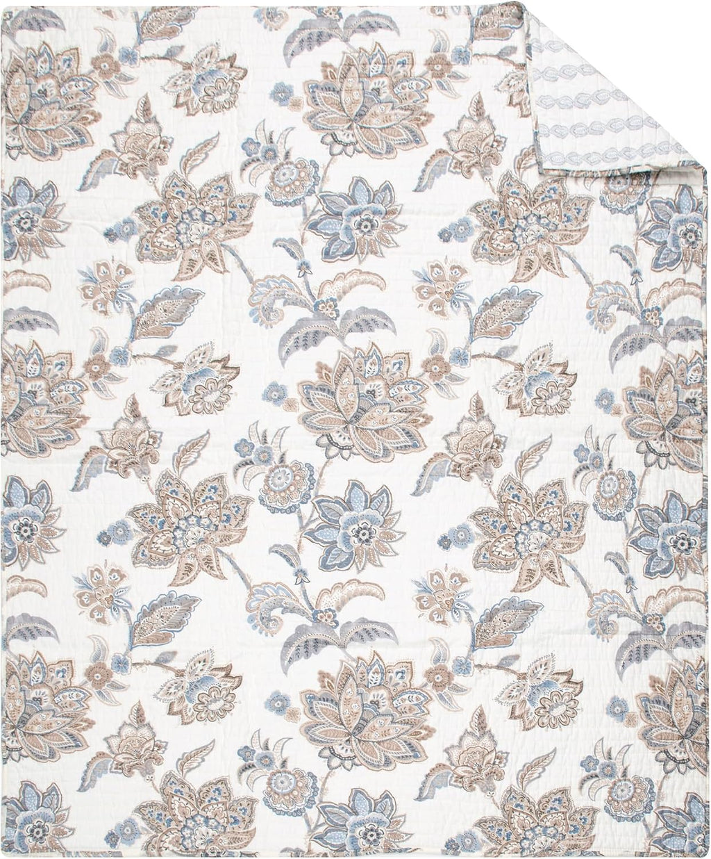 Selesta Blue Floral Cotton Quilt Throw 50x60in
