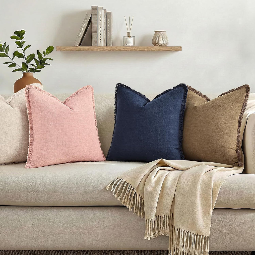Navy Linen Pillow Covers 2 Pack 22×22 Inch