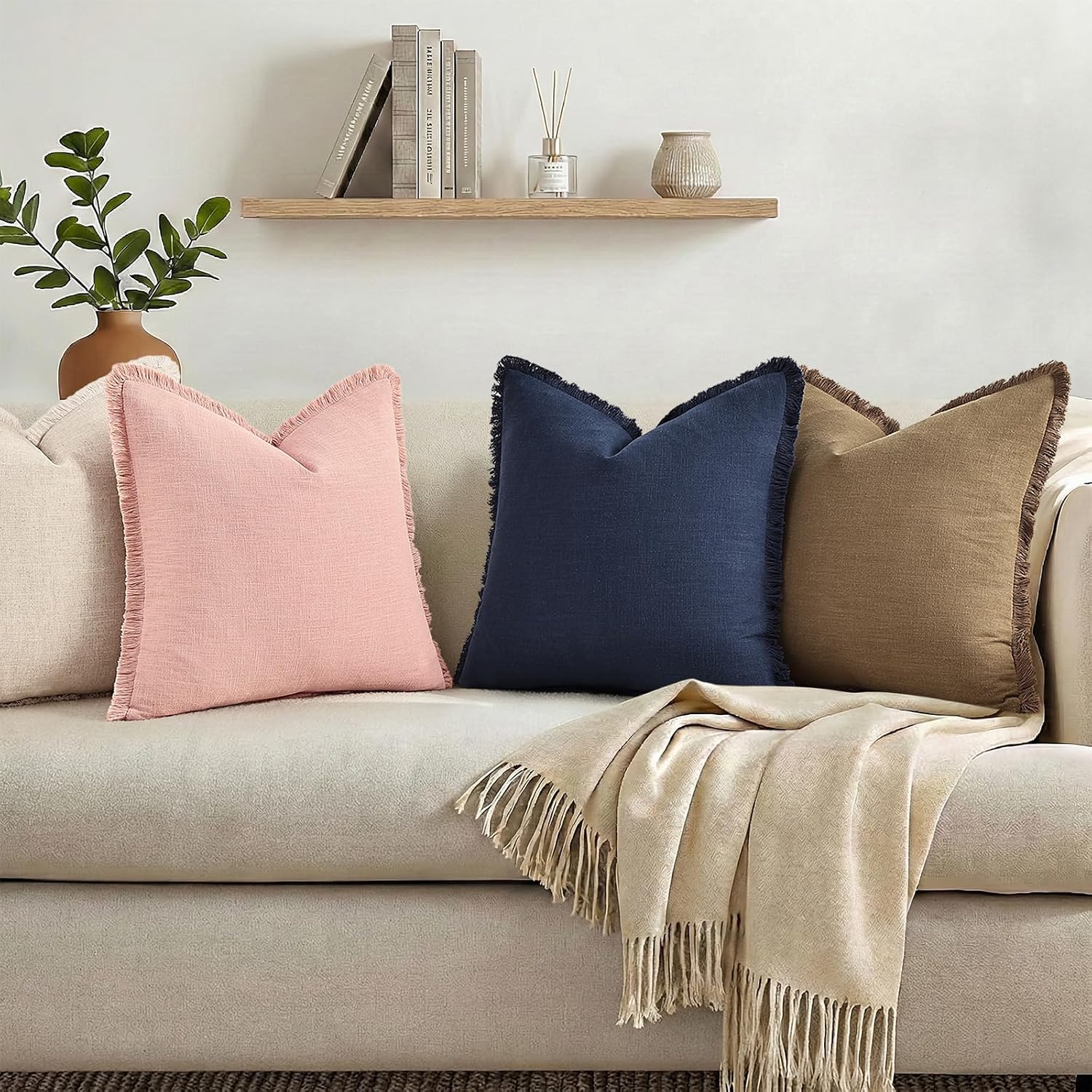 Navy Linen Pillow Covers 2 Pack 22×22 Inch