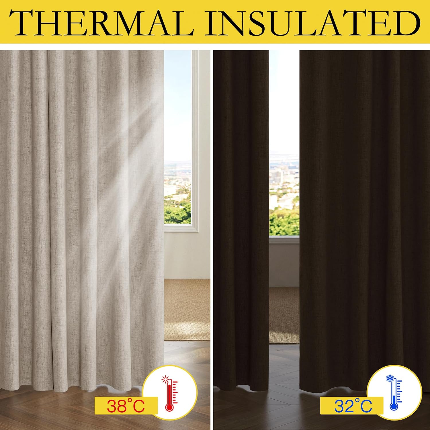 Oatmeal Linen Blackout Curtains 2 Panels 52"W×108"L