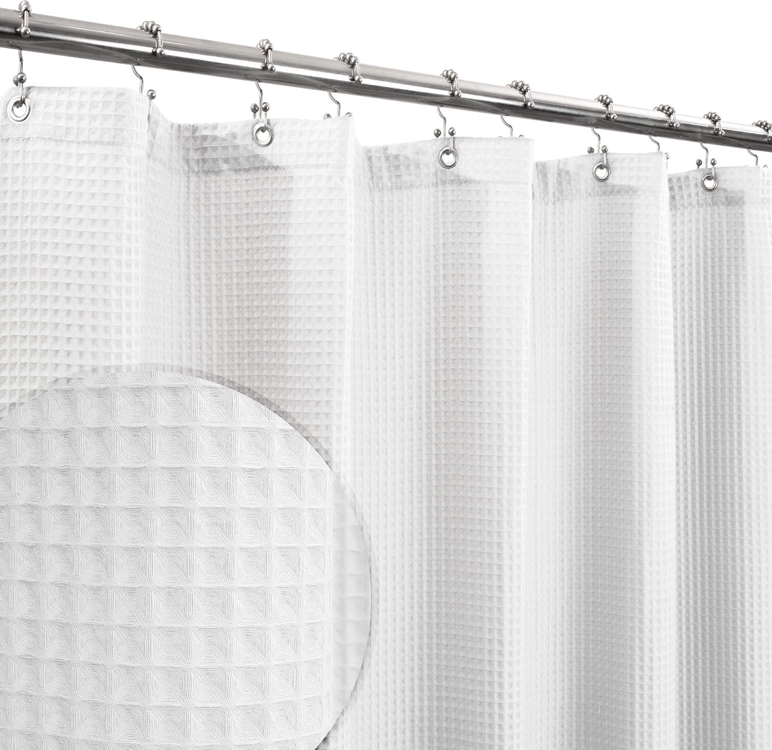 White Waffle Weave Cotton Blend Shower Curtain 72x84