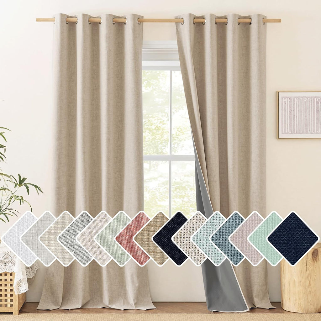 Oatmeal Linen Blackout Curtains 2 Panels 52"W×108"L
