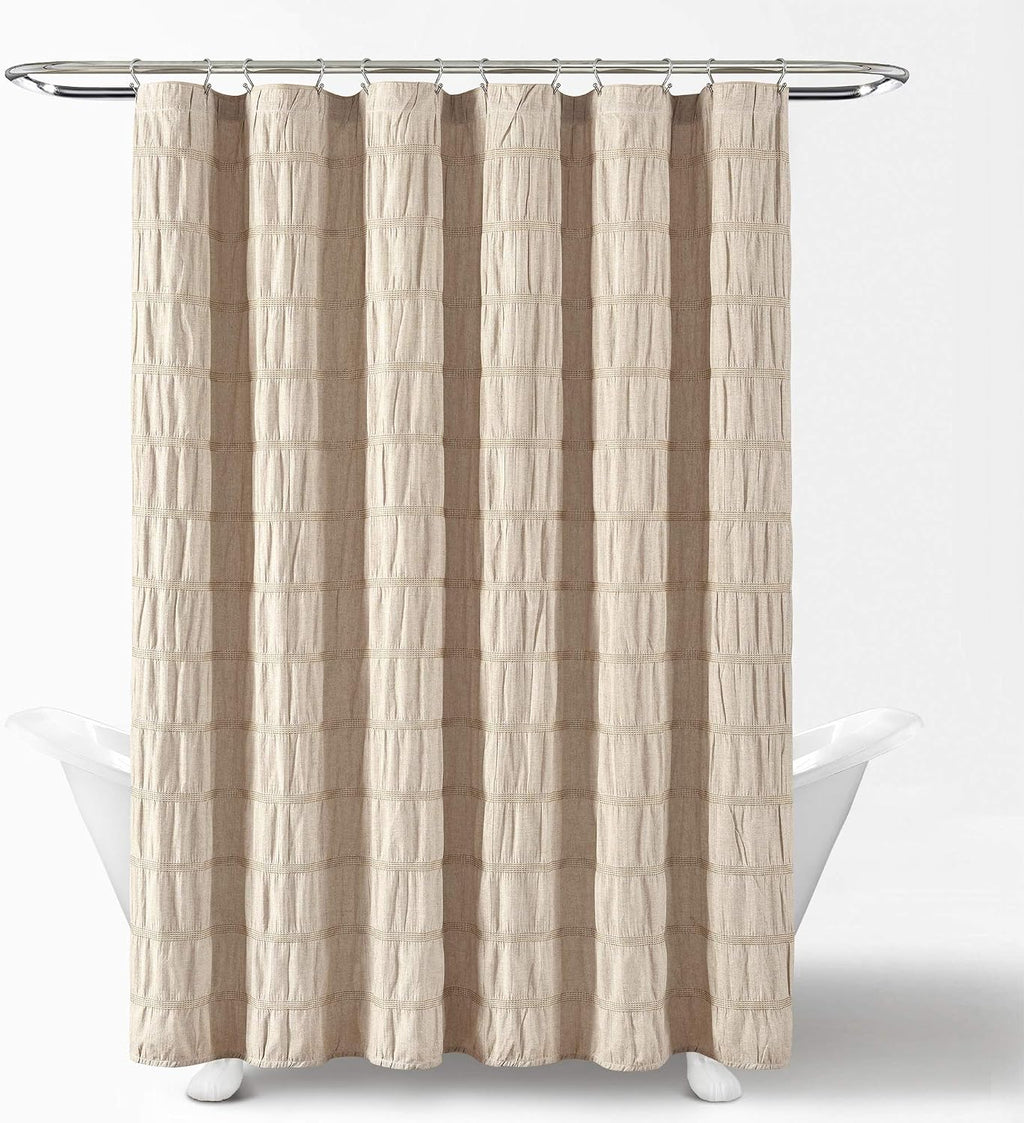 Taupe Waffle Stripe Cotton Blend Shower Curtain