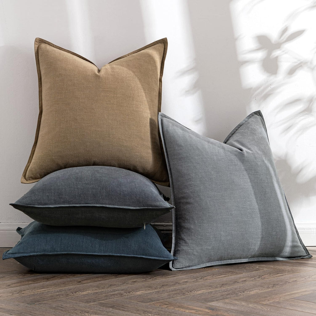 Navy Boho Linen Pillow Covers Set of 4, 20x20