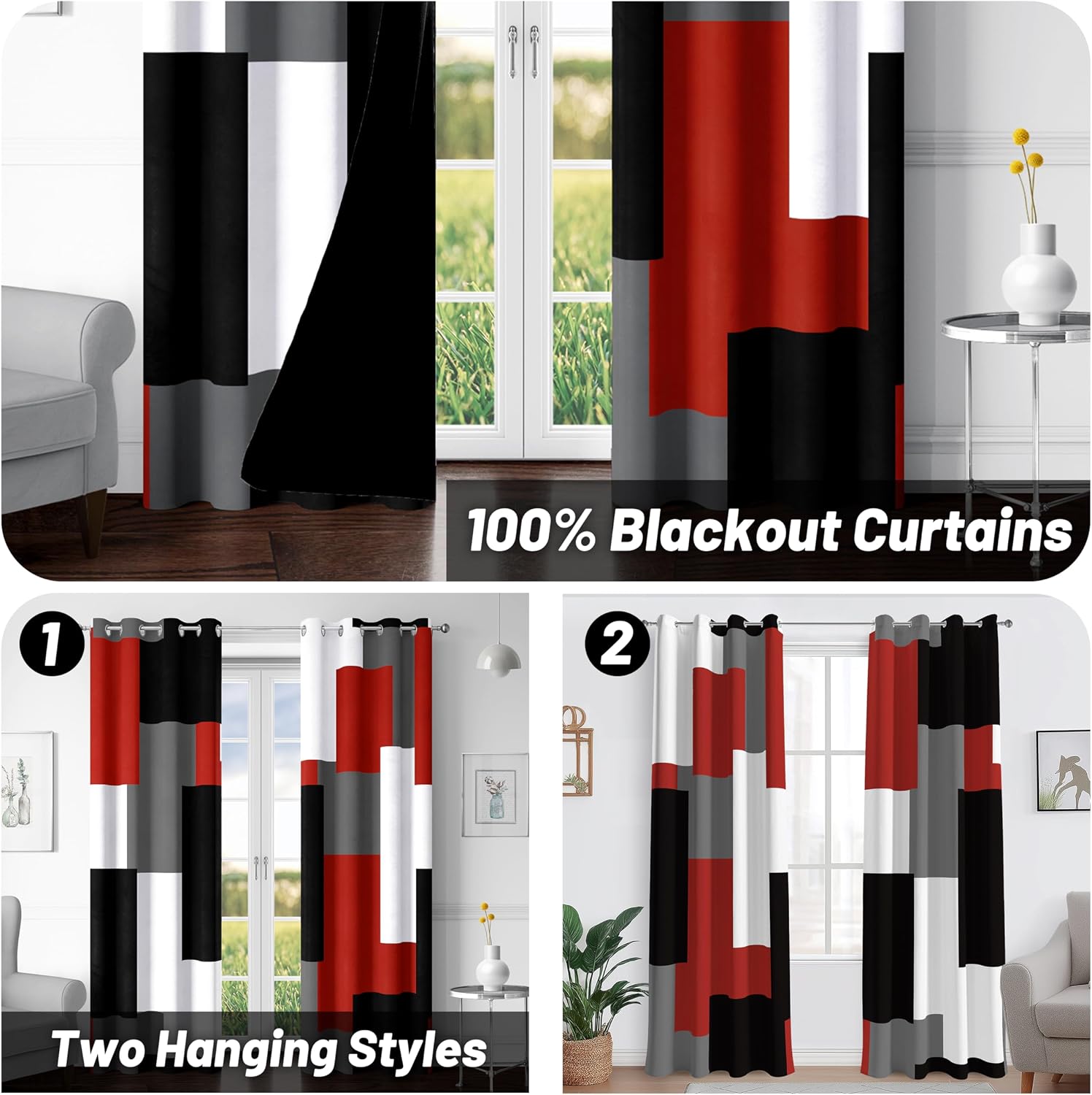 Geometric Blackout Curtains 2 Panels 52W×72L