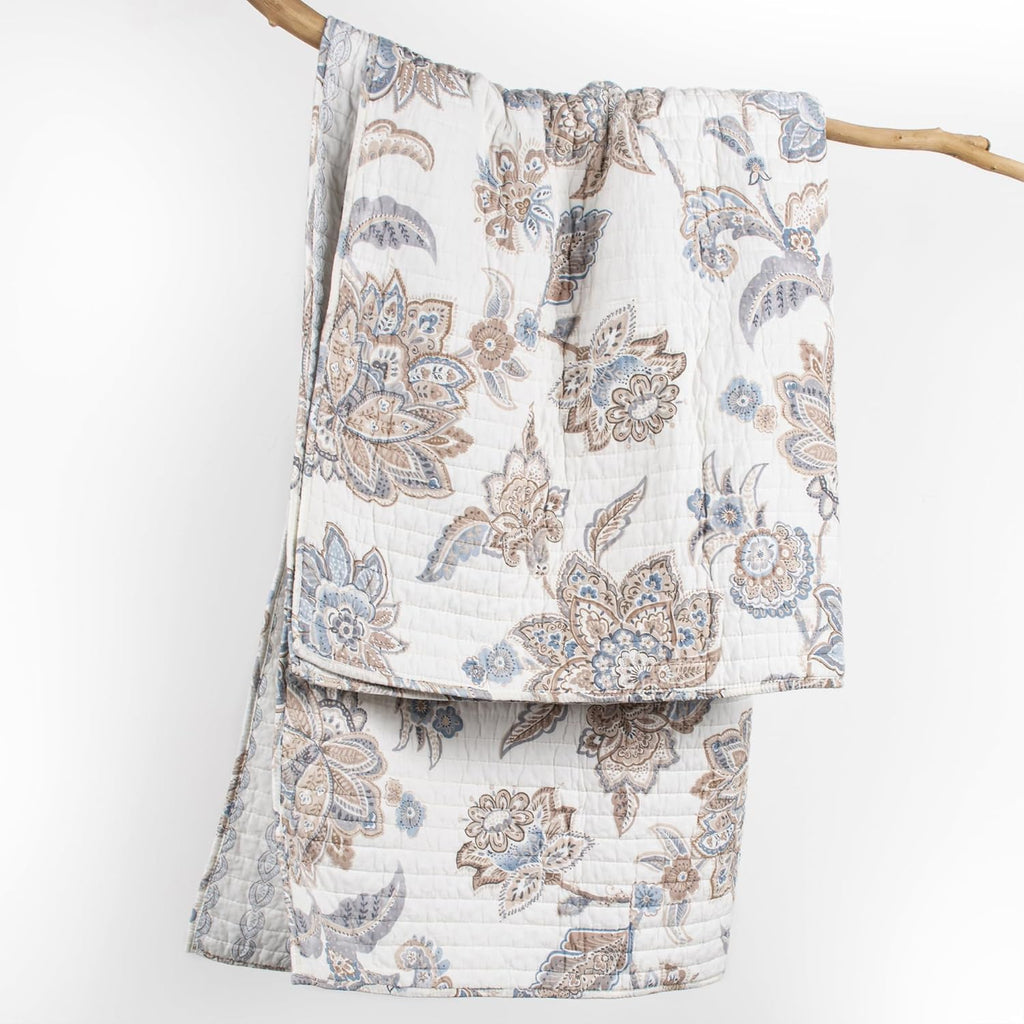 Selesta Blue Floral Cotton Quilt Throw 50x60in