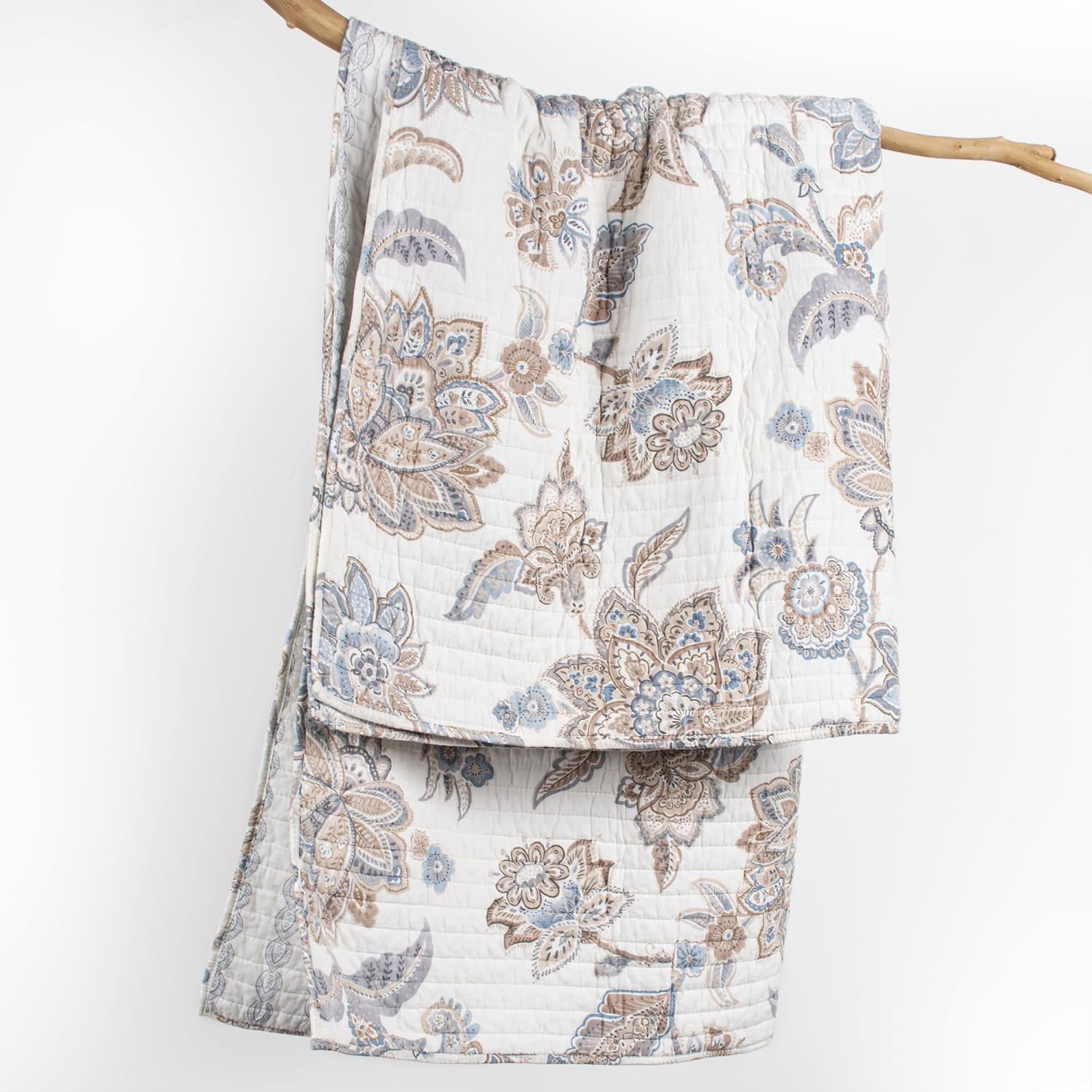 Selesta Blue Floral Cotton Quilt Throw 50x60in