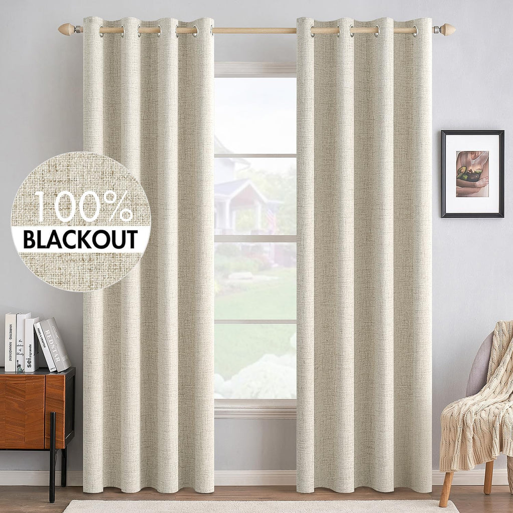 Cream Linen Blackout Curtains 2 Panels 52×84 Inch