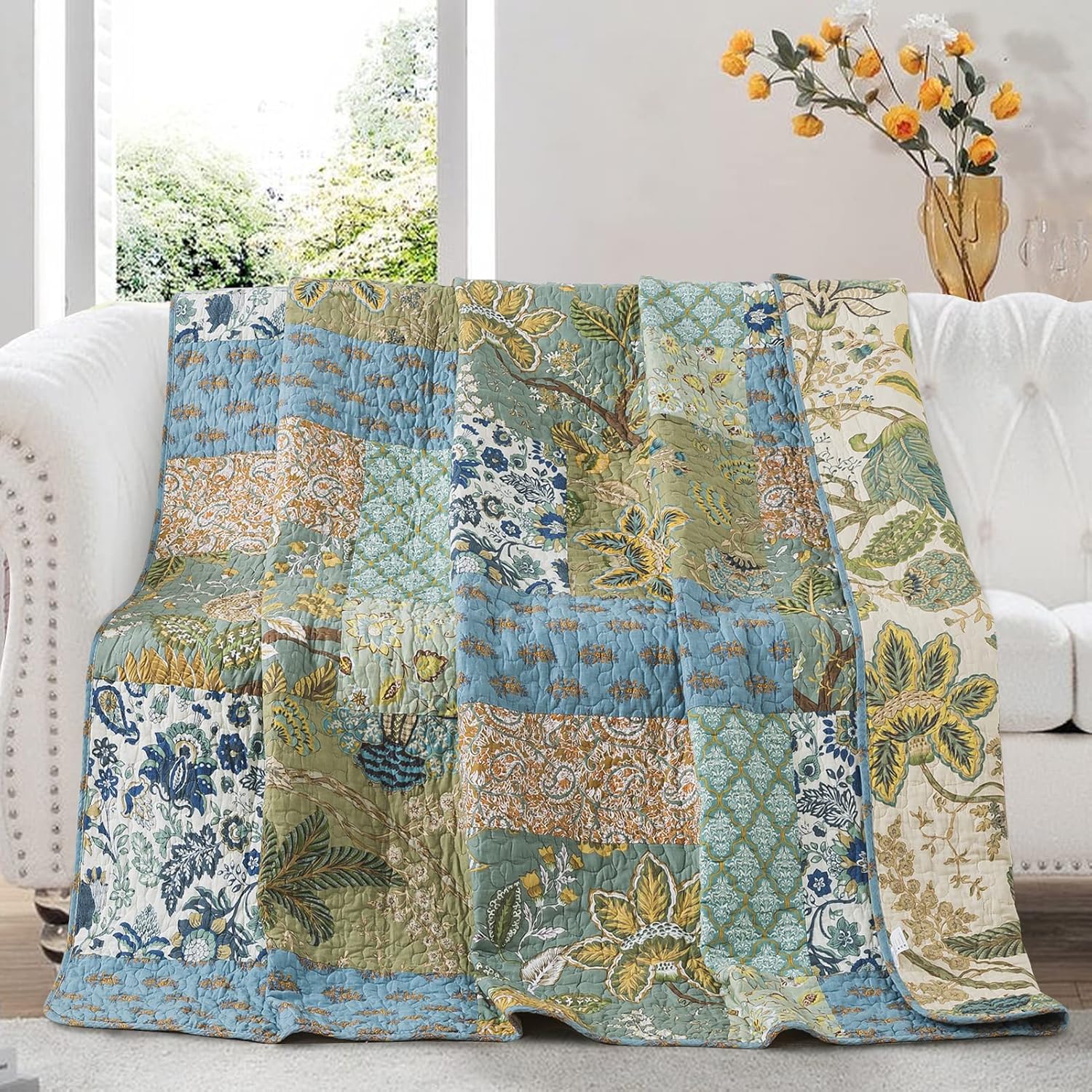 Floral Cotton Quilted Throw 60x78 Inch
