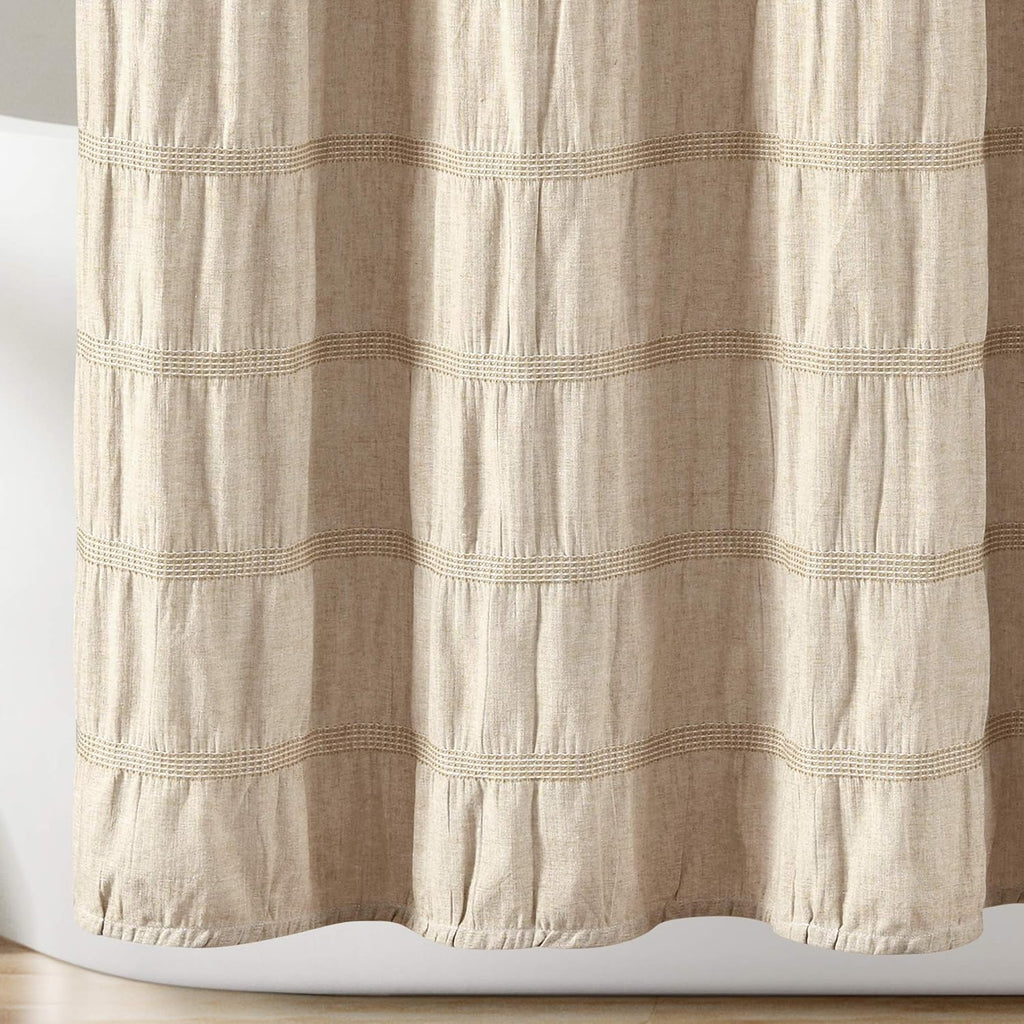 Taupe Waffle Stripe Cotton Blend Shower Curtain