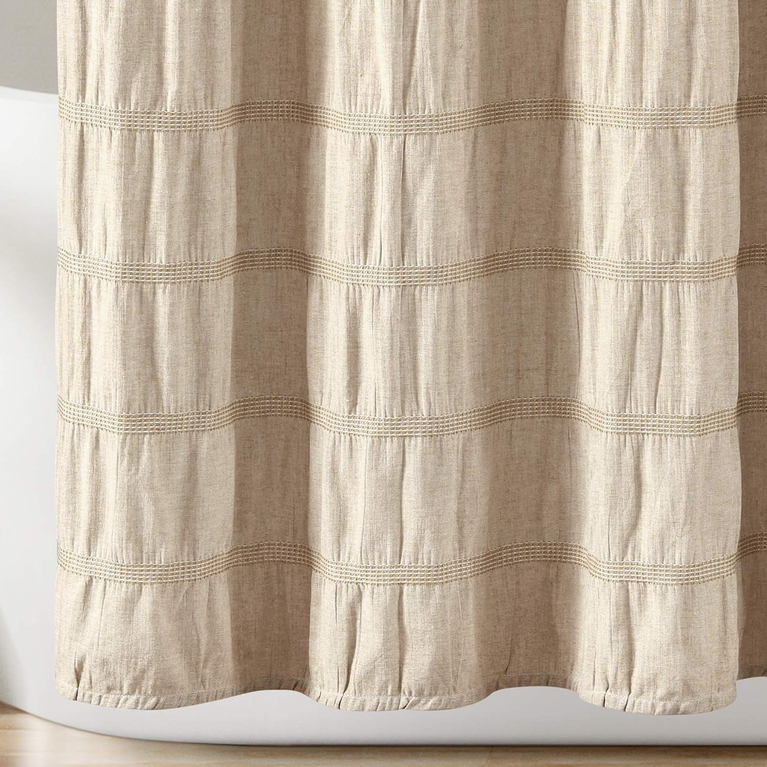 Taupe Waffle Stripe Cotton Blend Shower Curtain
