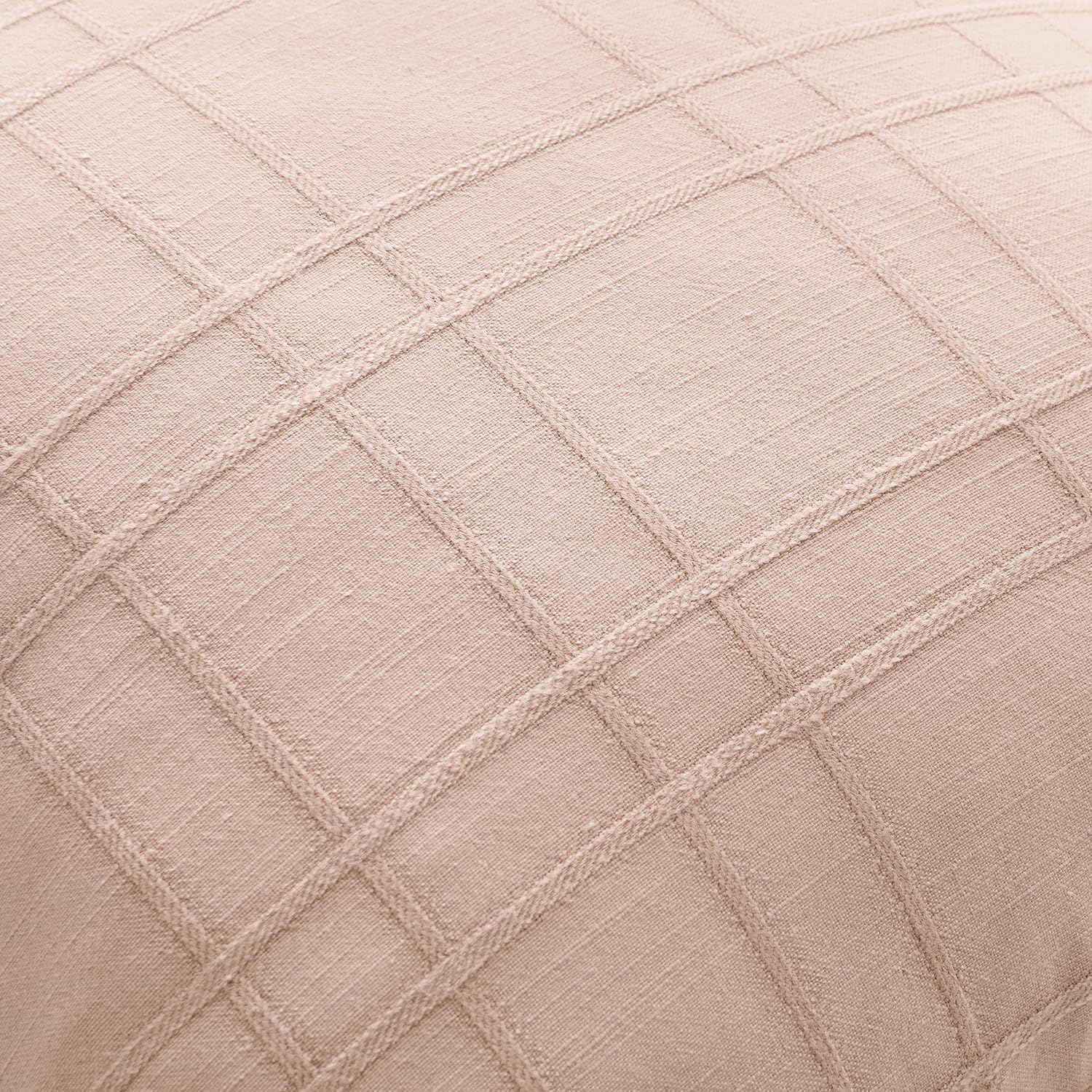 Light Pink Check Linen Pillow Covers Set of 2, 24x24
