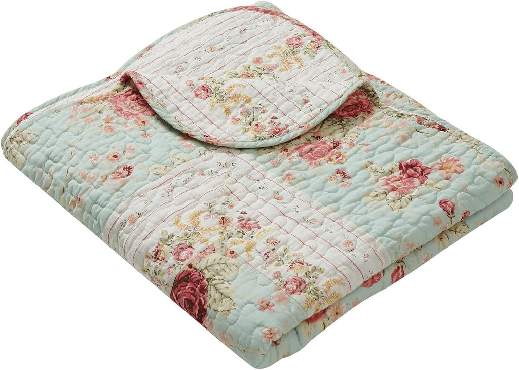 Blue Floral Cotton Quilted Throw 50x60in