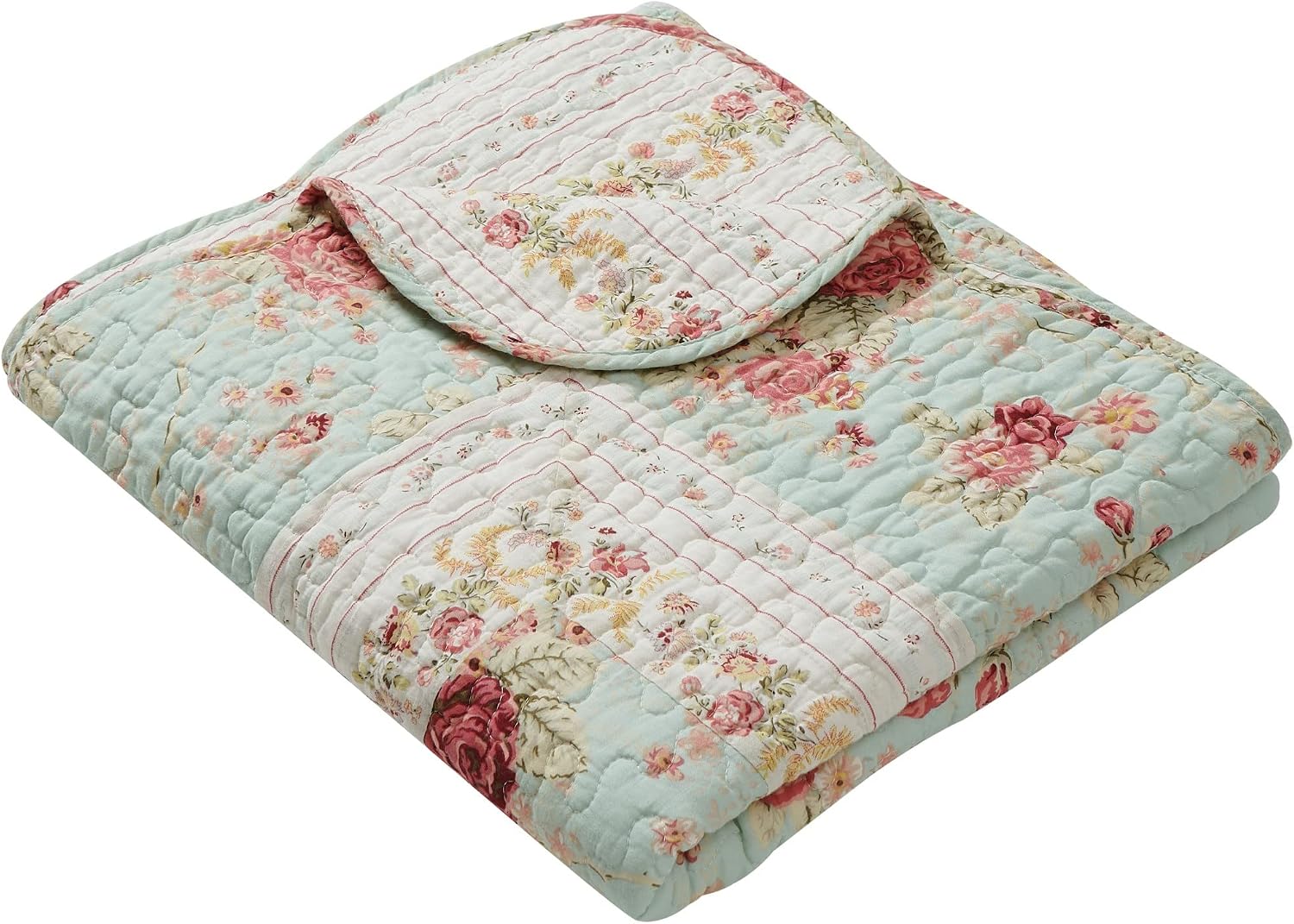 Blue Floral Cotton Quilted Throw 50x60in