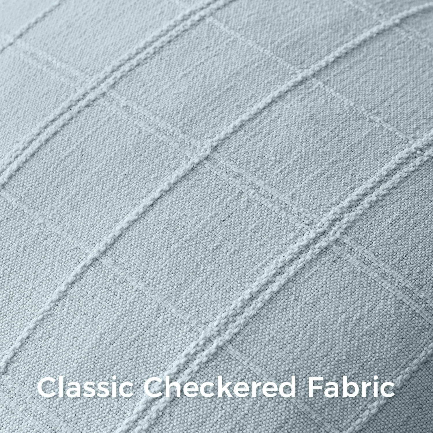 Light Blue Check Linen Pillow Covers Set of 2, 24x24