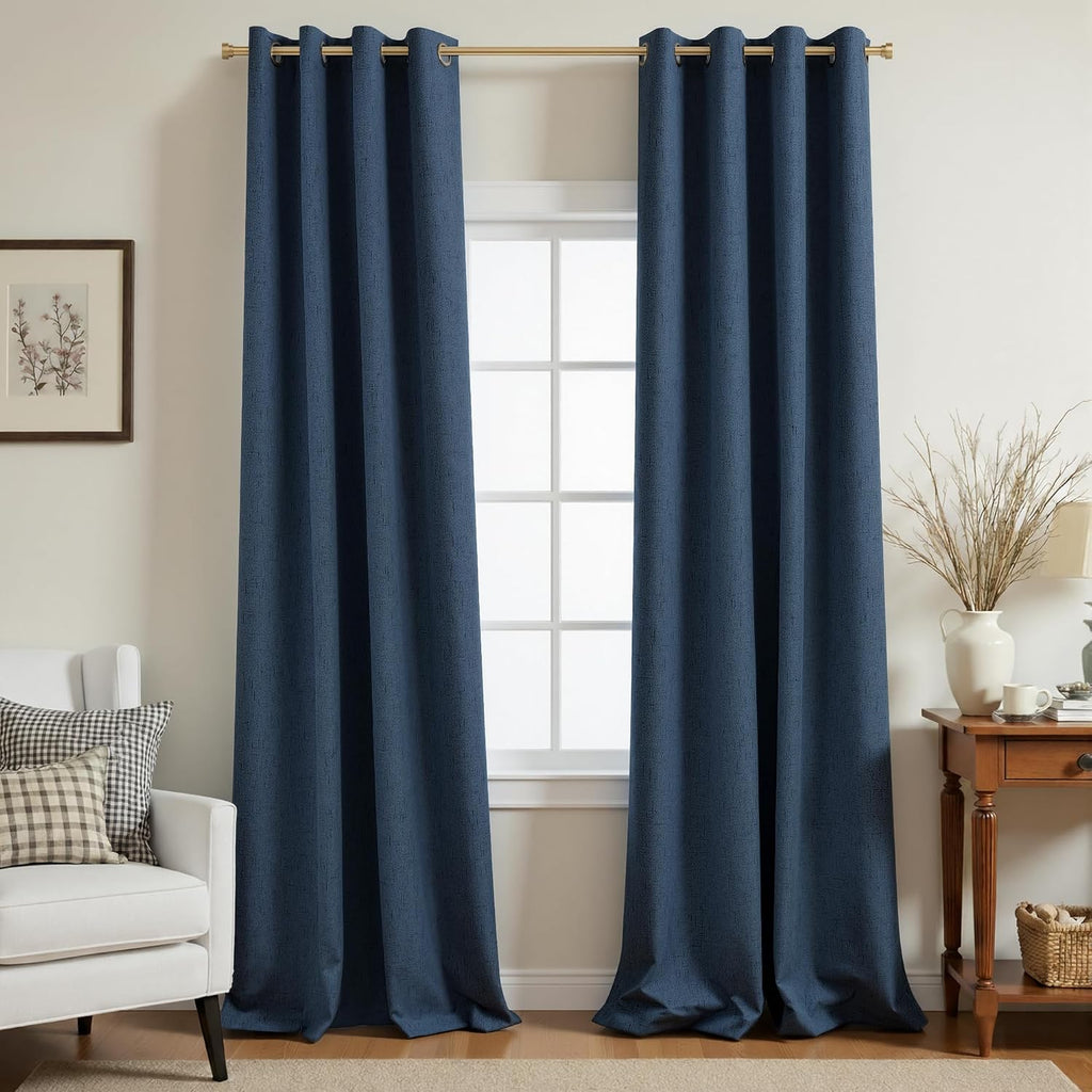 Navy Linen Blackout Curtains 2 Panels 52×84 Inch