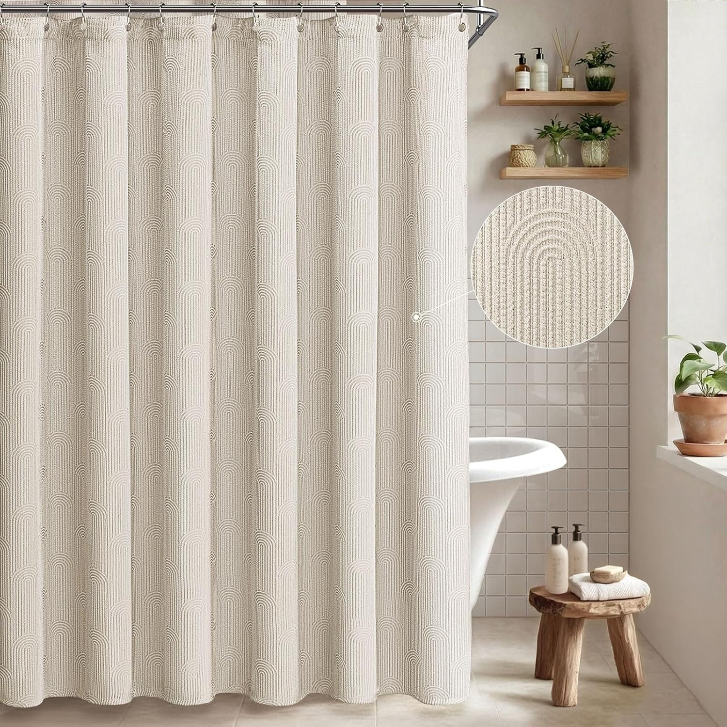 Greige Arch Texture Boho Cotton Shower Curtain 72"x72"